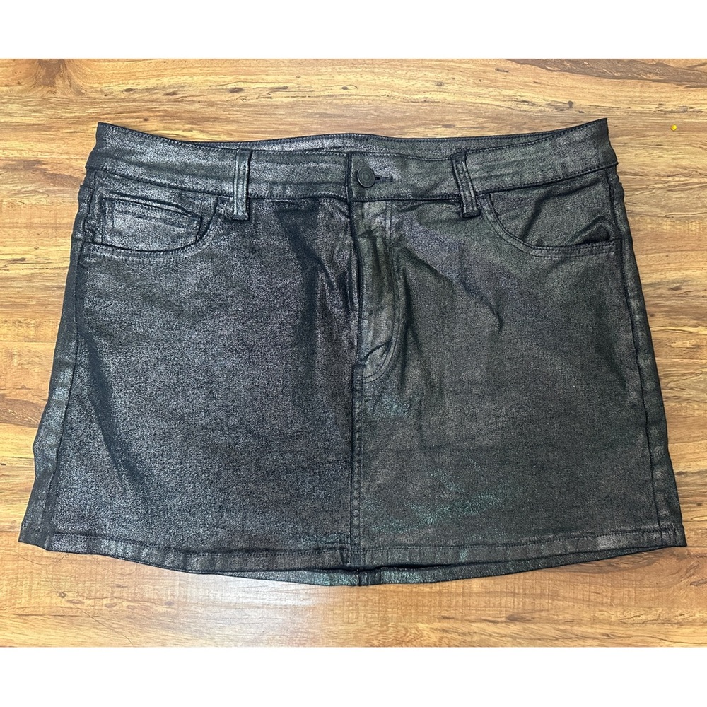 Metallic Gunmetal Denim Mini Skirt